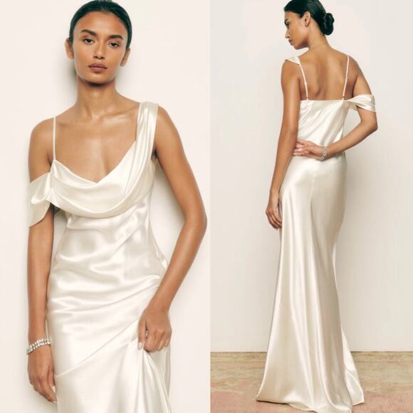 New Reformation Ronda Silk Dress Ivory - Picture 1 of 6